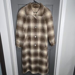 Plaid Brown and Cream Women's Coat